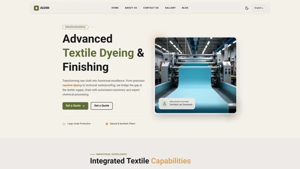 Alvan Textile: Industrial Fabric Coloring Website (Astro.js)