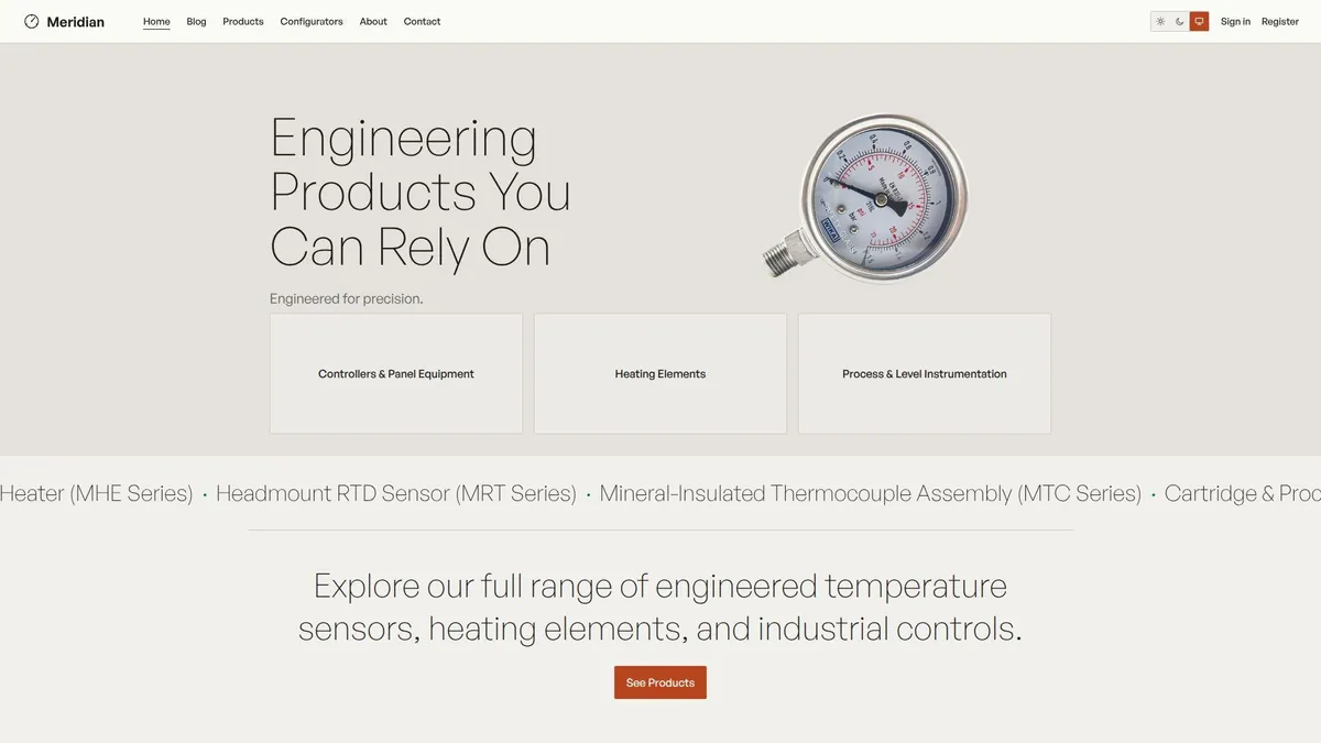 Meridian Instruments Corp — Corporate Site & Product Configurator