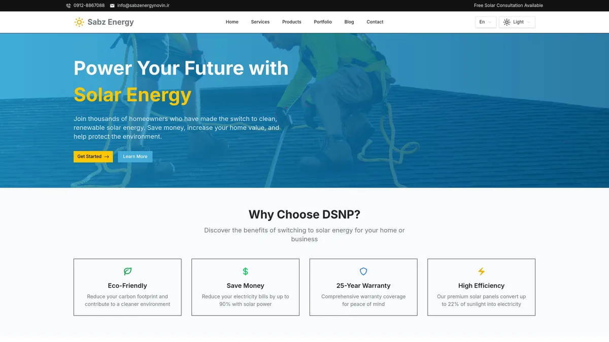 Solar Power Website (Next.js & Strapi, EN/FA)